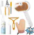 Pet Steam Brush for Dog & Cat – 3-in-1 Spray Hair Removal Comb for Shedding & Grooming Shedding Glove, Flea Comb, Couch Carpet Hair Removal Tool, Nail Toenail Clippers Nail File Shampoo-8PCS