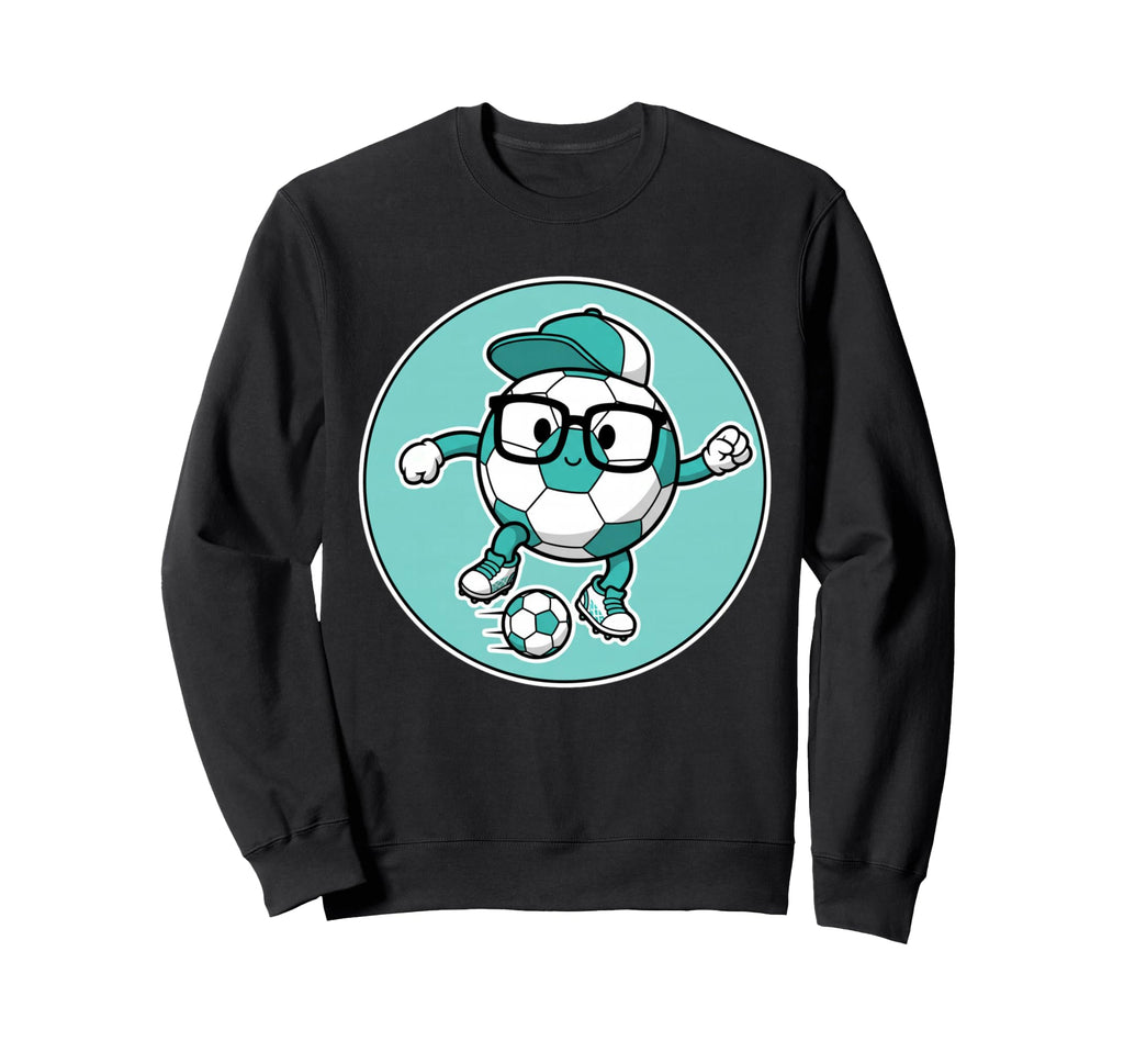 Funny Soccer Ball Character Glasses Sweatshirt - Streetwear Style Unisex