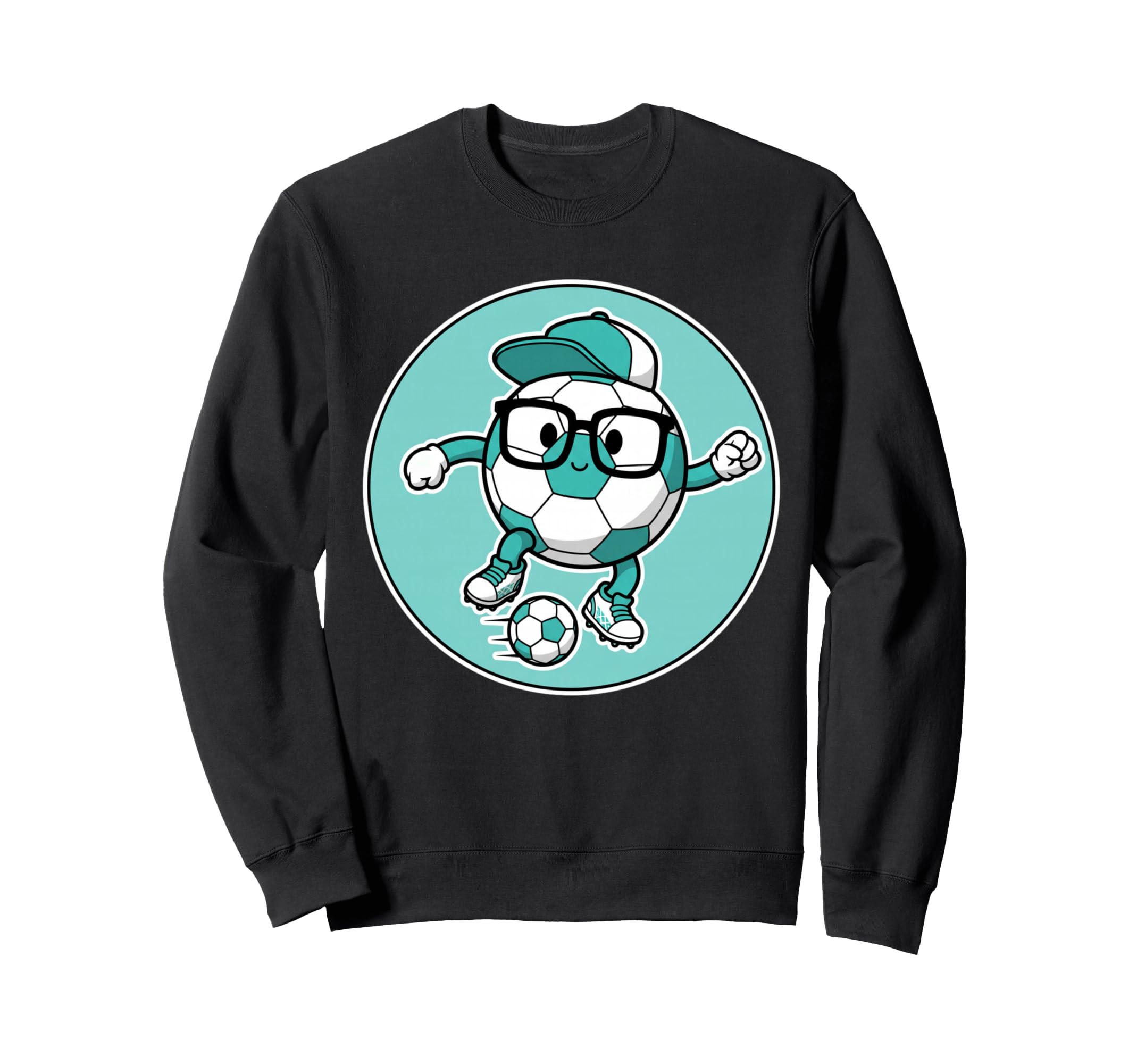 Funny Soccer Ball Character Glasses Sweatshirt - Streetwear Style Unisex