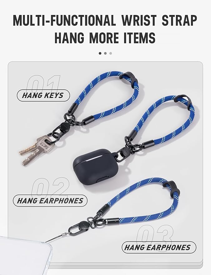 project-cb Phone Wrist Strap 1,Tether Tab 2,Phone Wristlet,Lanyard Wrist Strap,Key Holder,KeyChain,KeyRing×2(White-Black)
