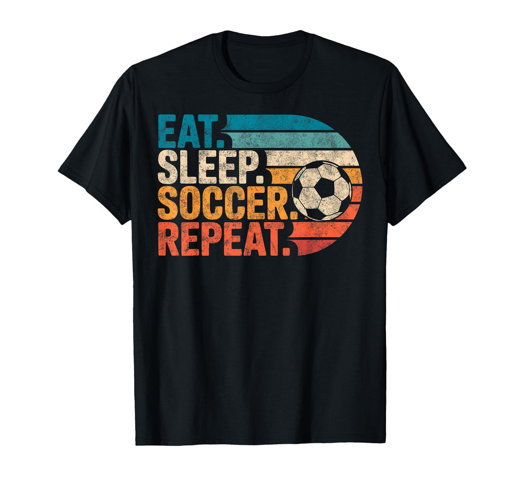 Eat Sleep Soccer Repet Goalie Player T-Shirt - Novelty Apparel for Adults