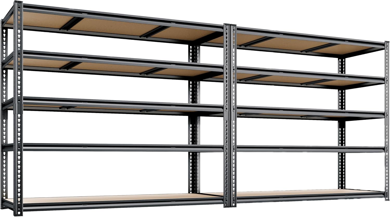 48"W Garage Shelving, 3050LBS Storage Shelves heavy duty, 5 Tier Metal Shelving Unit Adjustable Garage Shelves Heavy Duty Shelving for Warehouse,Commercial, Kitchen, 48" W × 24" D × 72" H, Black，2PCS