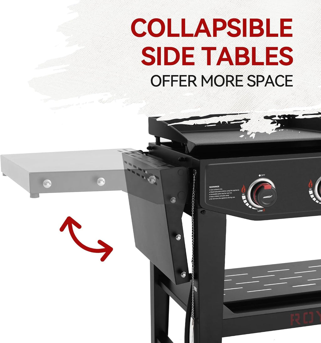 Royal Gourmet GD405A 4 Burner Propane Gas Grill and Griddle Combo with Grilling Gear Set, Griddle Grill Combo with Foldable Side Tables for Outdoor Cooking While Camping or Tailgating, Black