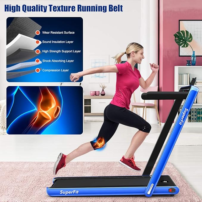 GYMAX Walking Pad, 2.25HP Dual Display Foldable Treadmill for Home with Remote/Smart App Control, Portable Compact Treadmill for Office Under Desk, Folding Running Machine for Small Spaces