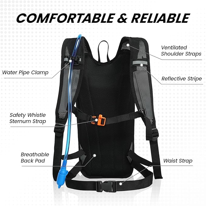 Nepest Hydration Backpack with 2L Water Bladder for Cycling, Water Backpack for Hiking Running, Lightweight Hydration Pack, Grey