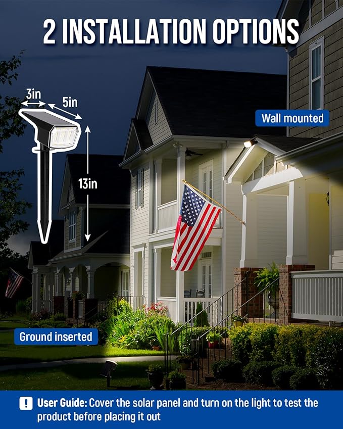 Solar spotlights Outdoor 63 LED 3 Lighting Modes, IP65 Waterproof Lighten Yard Garden House Garage Pathway for Christmas Decorations-4 Pack