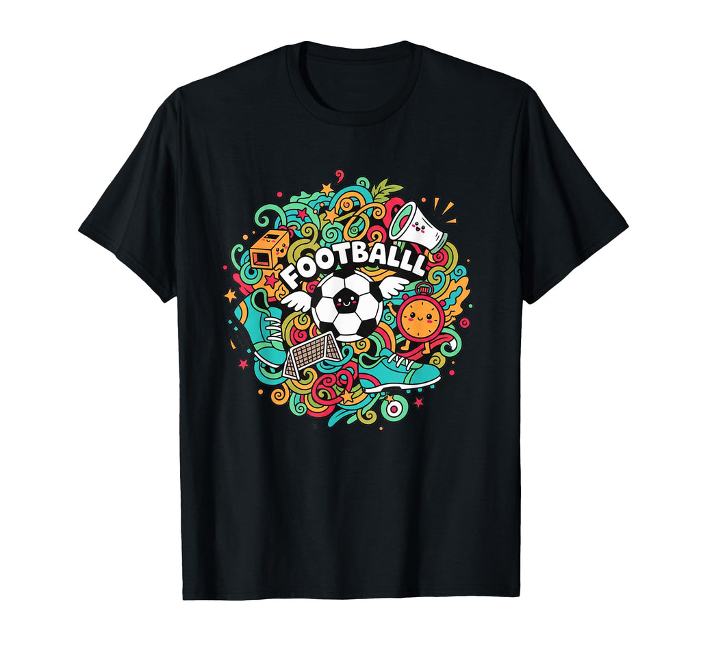 Kawaii Soccer Ball Wings Doodle T-Shirt - Trendy Graphic Men Women