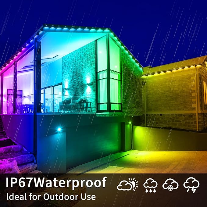 500ft Permanent Outdoor Lights, RGB LED Eaves Lights,IP67 Waterproof LED Eaves Light for Christmas,Halloween Decor,Outdoor Decor,Garden Décor（2 Rolls of 250ft）