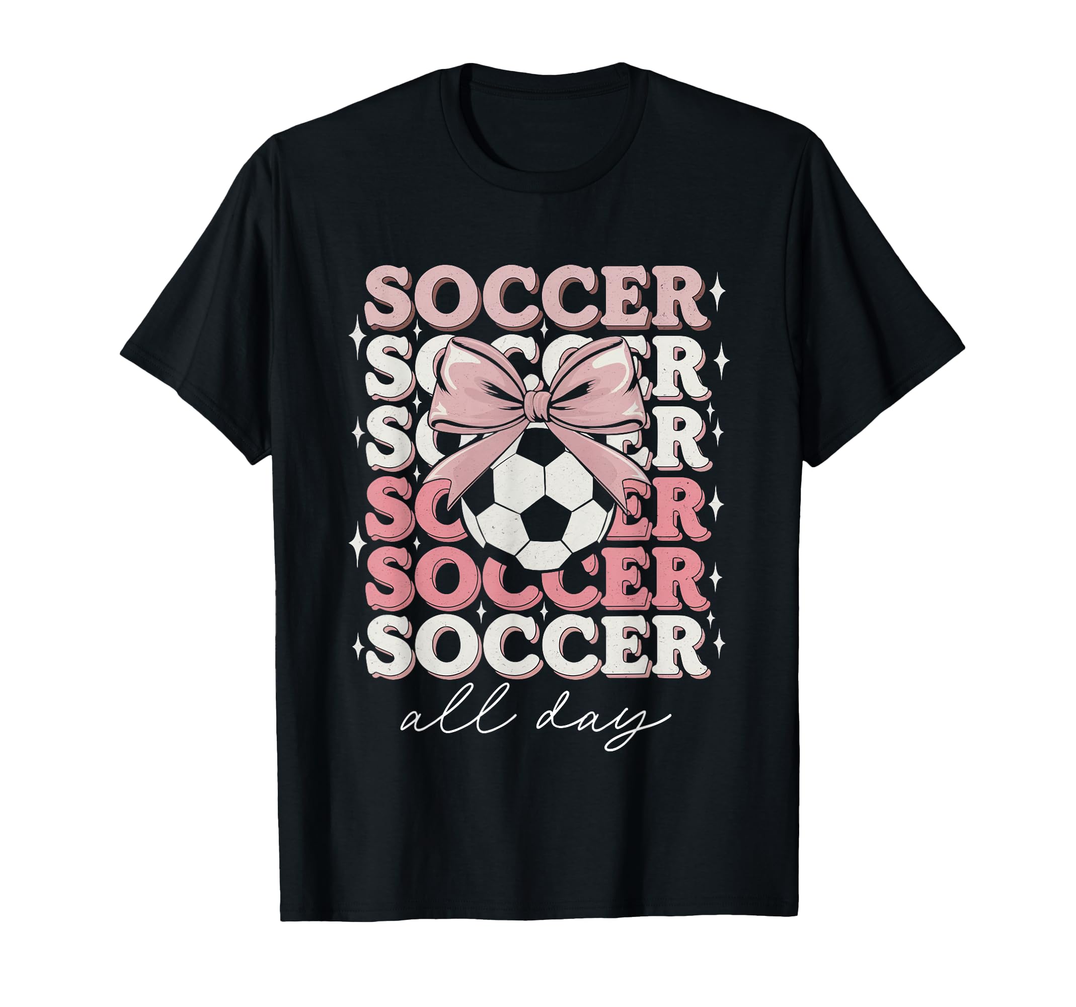 Groovy Soccer Coquette Bow Soccer All Day T-Shirt - Graphic Print Unisex
