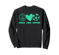 Peace Love Soccer Fan Minty Green Soccer Sweatshirt - Graphic Print Unisex