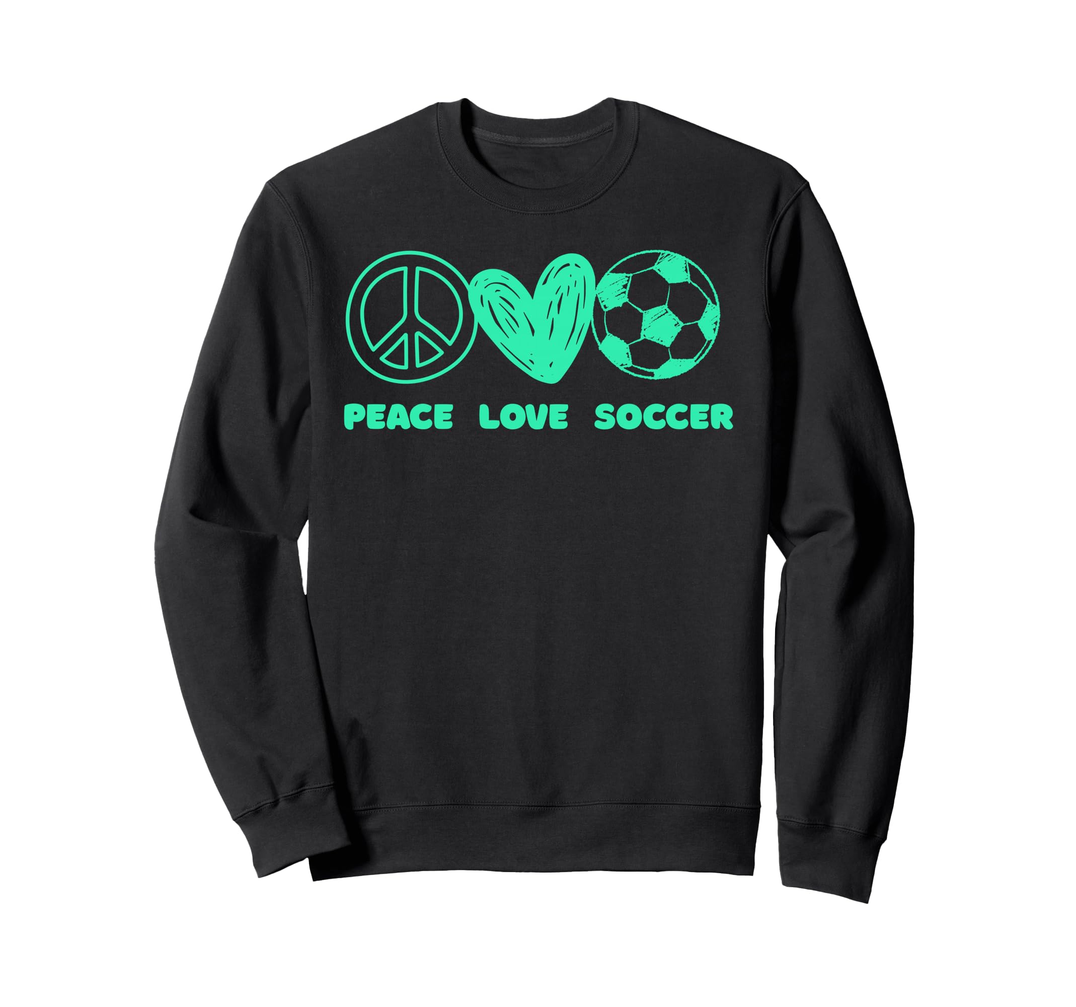 Peace Love Soccer Fan Minty Green Soccer Sweatshirt - Graphic Print Unisex