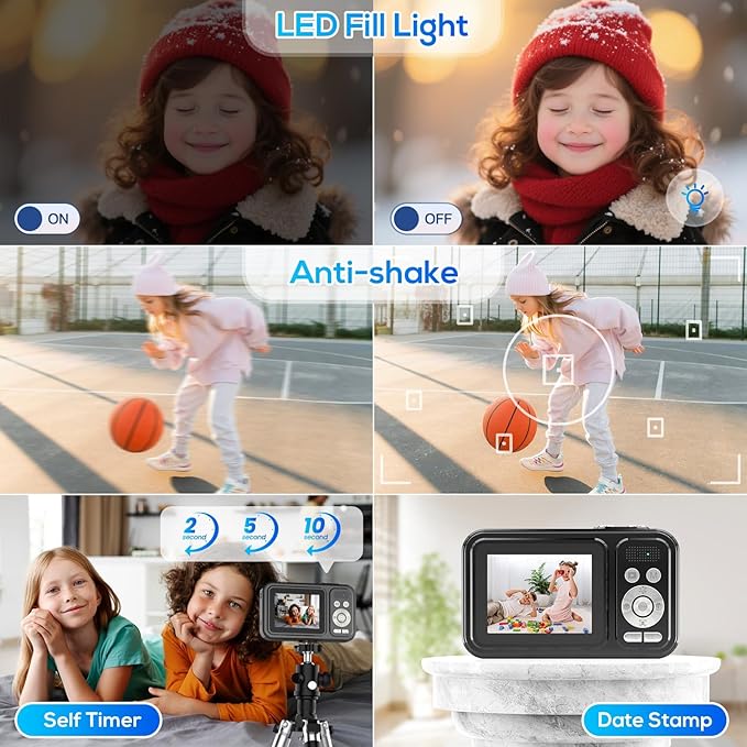 Digital Camera for Kids, WITYEAH 48MP FHD 1080P Point and Shoot Digital Cameras with 16X Zoom Anti-Shake, Compact Portable Cameras for Photography, for Boys Girls Teens Beginners