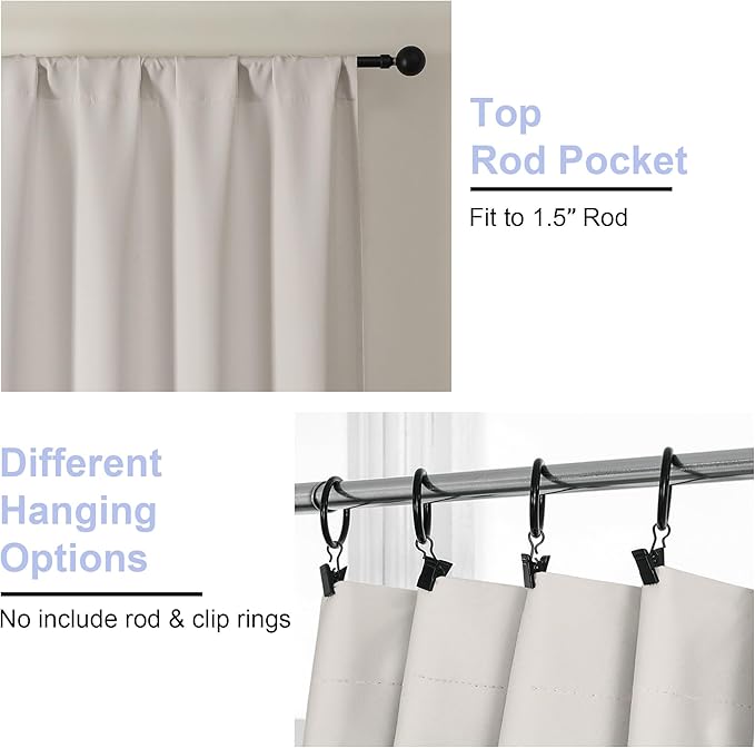 Simplebrand Ava Natural Short Blackout Curtains for Bedroom 54 Inches Long 2 Panels Set, Solid Thermal Insulated, Energy Saving Window Treatment Curtains Blackout Drapes, W40 x L54 Inch, Natural