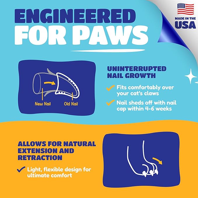 Soft Claws Cat Nail Caps for Small Cats – (40 Caps, Clear) - Made in USA - Veterinarian-Developed | Protects Furniture & Skin - Easy to Apply, Long-Lasting Anti-Scratch Soft Cat Claw Covers