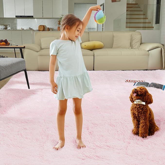 Ultra Soft Rug for Living Room, 4X6 Fluffy Shag Area Rug for Bedroom, Modern Shaggy Carpets Fuzzy Rug for Teens Dorm Nursery Home Decor Aesthetic, Upgrade Anti-Skid Durable, Pink