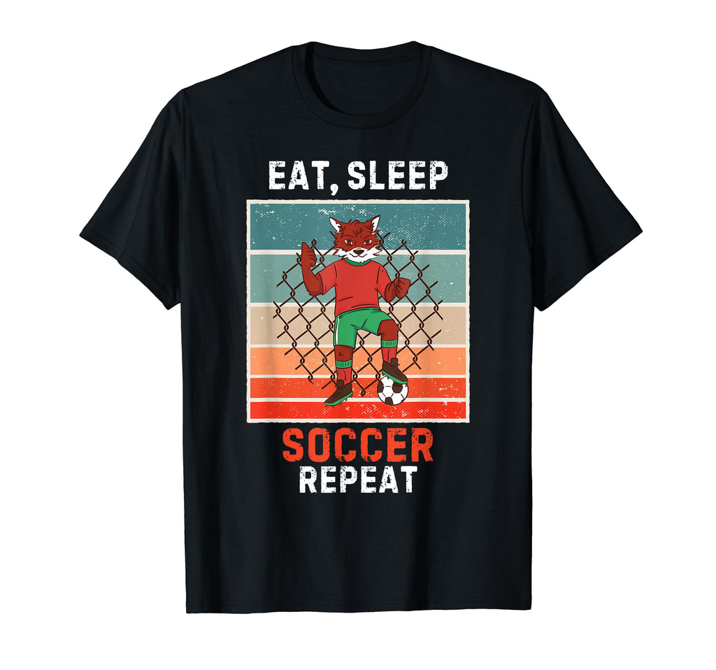 Fox Eat Sleep Soccer Repeat Grunge T-Shirt - Fun Novelty Design Unisex