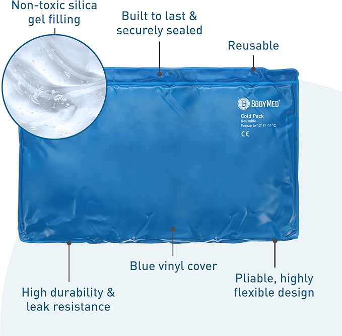 BodyMed Reusable Vinyl Ice Pack for Knee, Arm, Elbow, Shoulder, Back - Professional Grade Cold Therapy for Injuries, Aches, Swelling, Bruises, Sprains - 21 in. x 13 in. (Oversize)