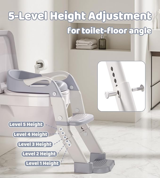 2-in-1 Toddler Potty Training Toilet Seat with Step Stool Ladder – Adjustable Height Potty Chair Urinal for Baby Boys Girls Age 1-3, Foldable Training Potty with Splash Guard & Anti-Slip Feet, Green