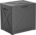 32 Gallon Resin Deck Box, Lockable Outdoor Storage Box for Patio Cushions Storage Furniture,Garden Tools, Pool Supplies, Weatherproof and UV Resistant（Black X）