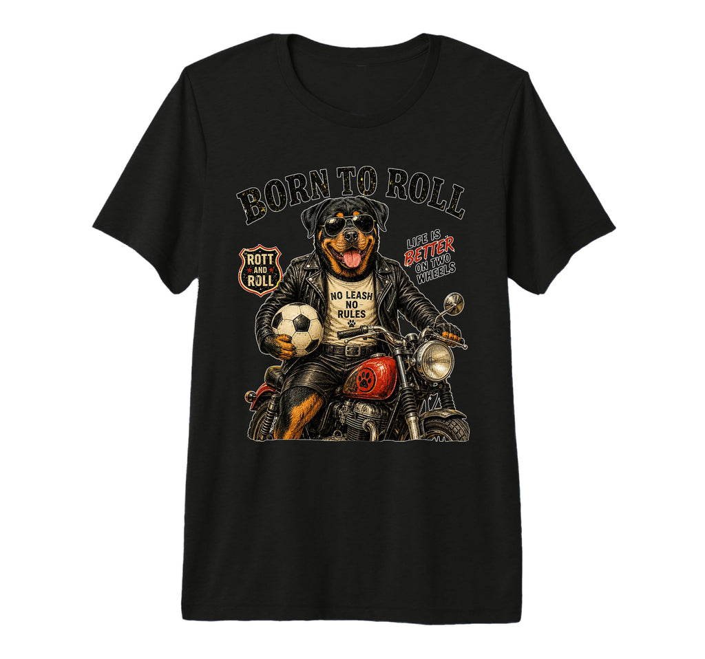 Rottweiler Motorbike Love Footbal Soccer T-Shirt - Graphic Print Men Women
