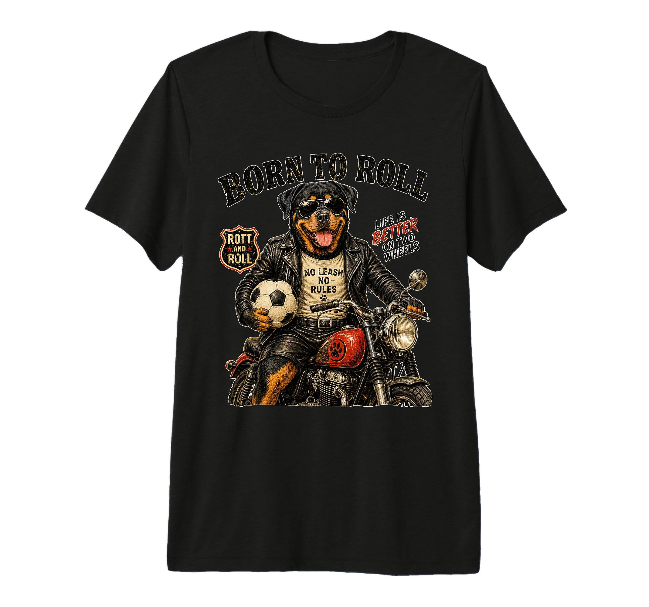 Rottweiler Motorbike Love Footbal Soccer T-Shirt - Graphic Print Men Women