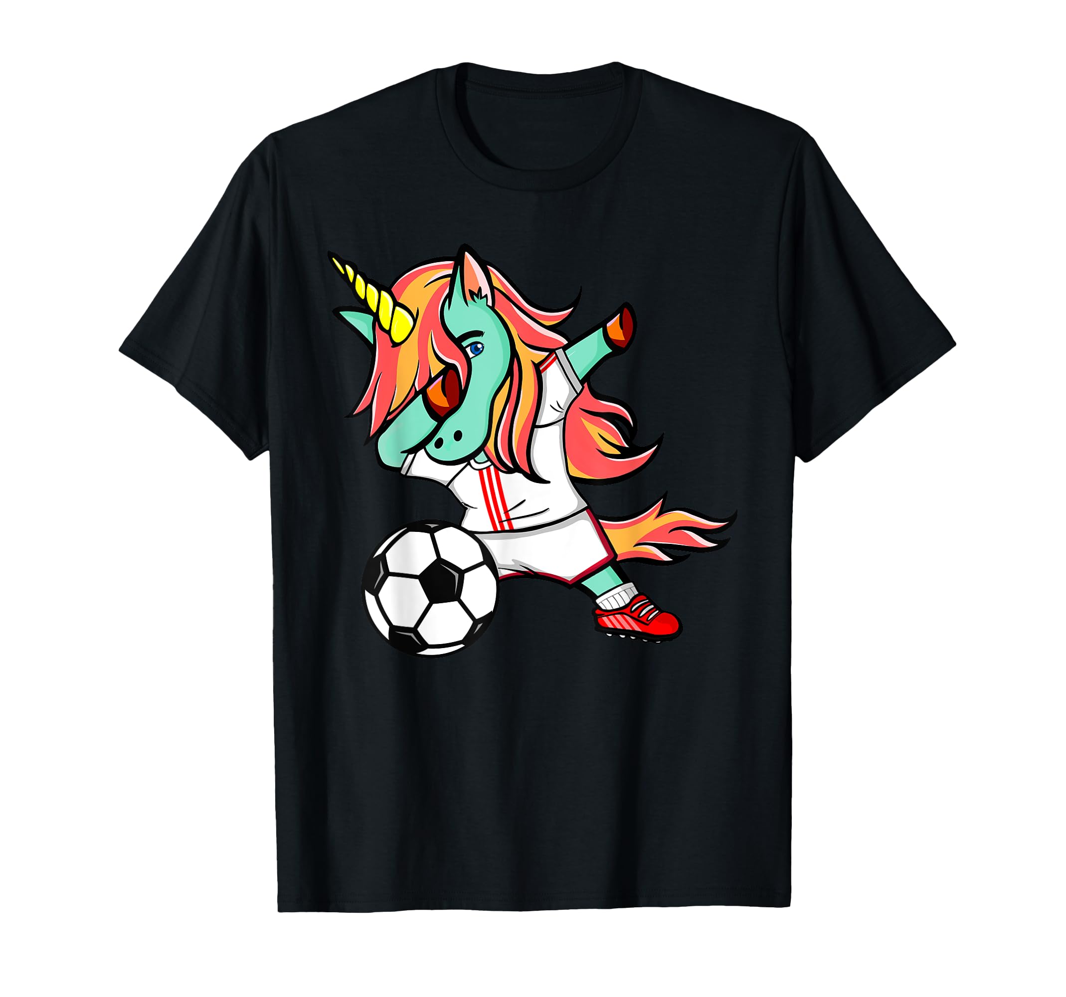 Dabbing Unicorn Soccer White Red Sport T-Shirt - Graphic Print Men Women