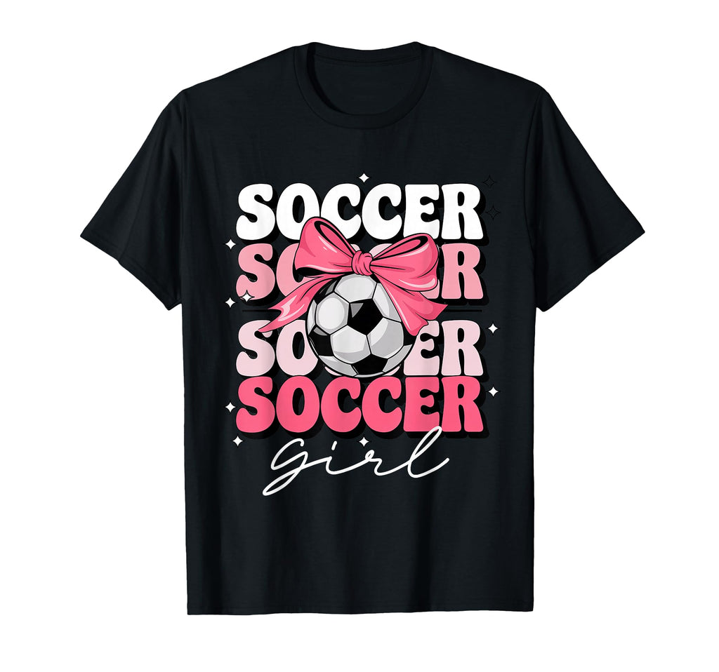Groovy Soccer Coquette Bow Soccer T-Shirt - Unique Graphic Men Women