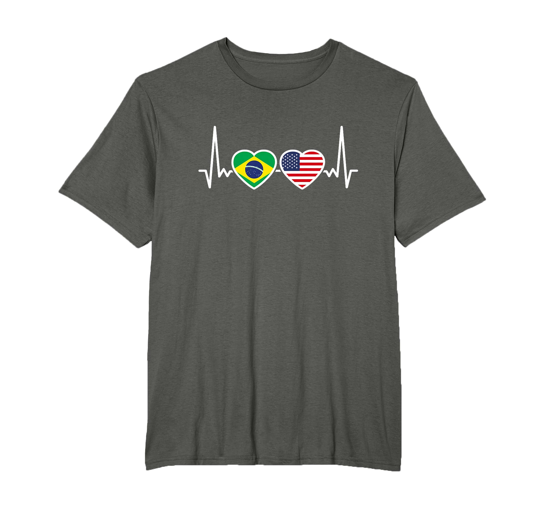 Brazil Usa Heartbeat American Brazilian T-Shirt - Trendy Graphic Unisex