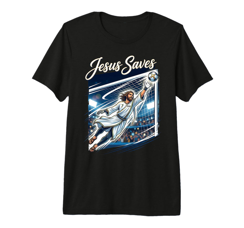 Jesus Christ Saves Christian Soccer T-Shirt - Graphic Print for Adults