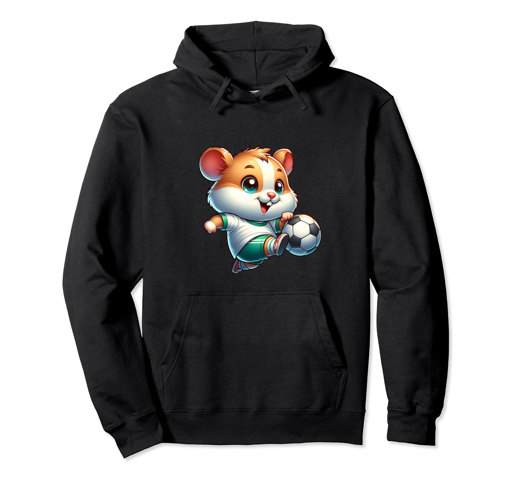 Funny Hamster Soccer Player Kicking Ball Hoodie - Graphic Print for Adults