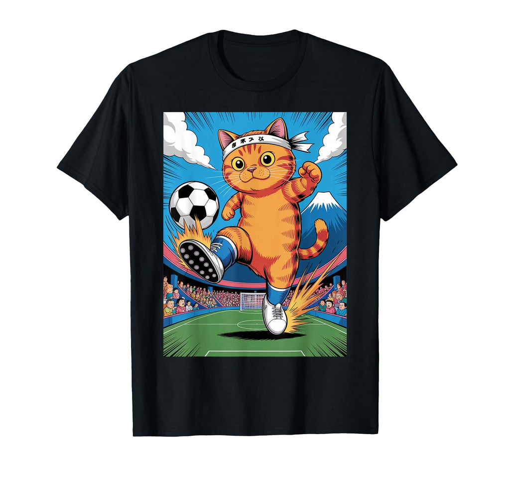 Cat Cat Gang Japanese Cat Playing Soccer T-Shirt - Unique Graphic Unisex