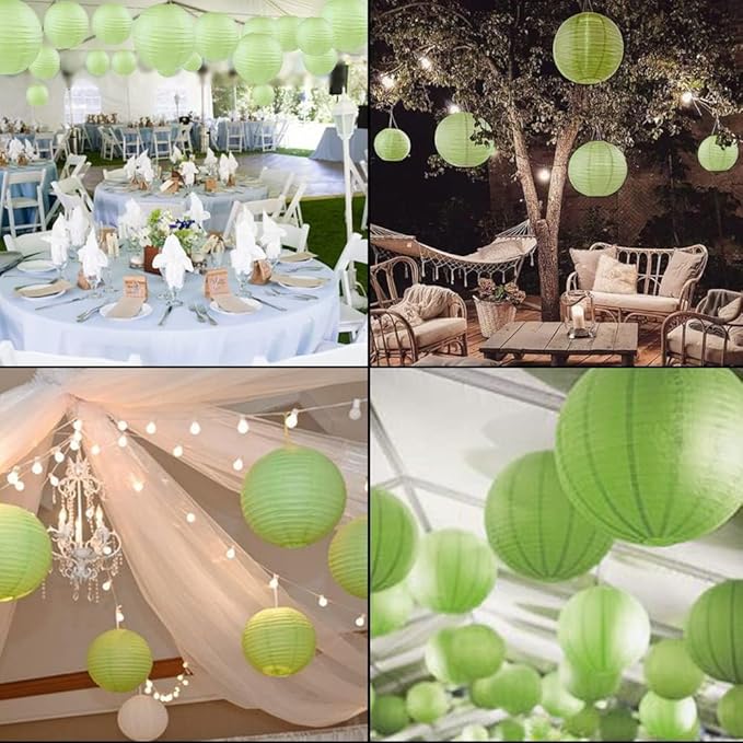 WYZworks Round Paper Lanterns 10 Pack (Light Apple Green, 16") - Hanging Paper Lanterns Lamp for Wedding, Birthday, Party and Home Decorations with 8", 10", 12", 16" Option