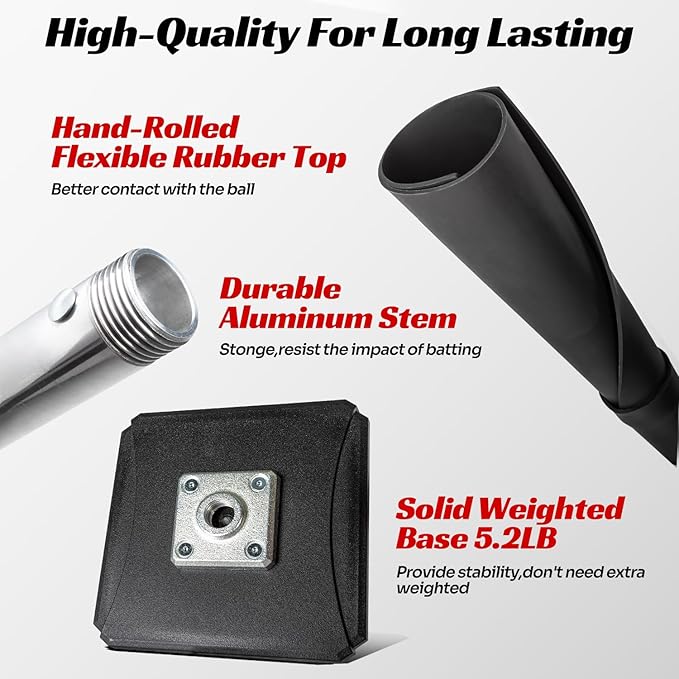 Portable Batting Tee,Height Adjustable from 25-37 inch Hitting Tee For Baseball and Softball, Easy Assemble Premium Baseball Tee with Rubber Top,Metal Base Softball Tee for Kids/Youths/Adults