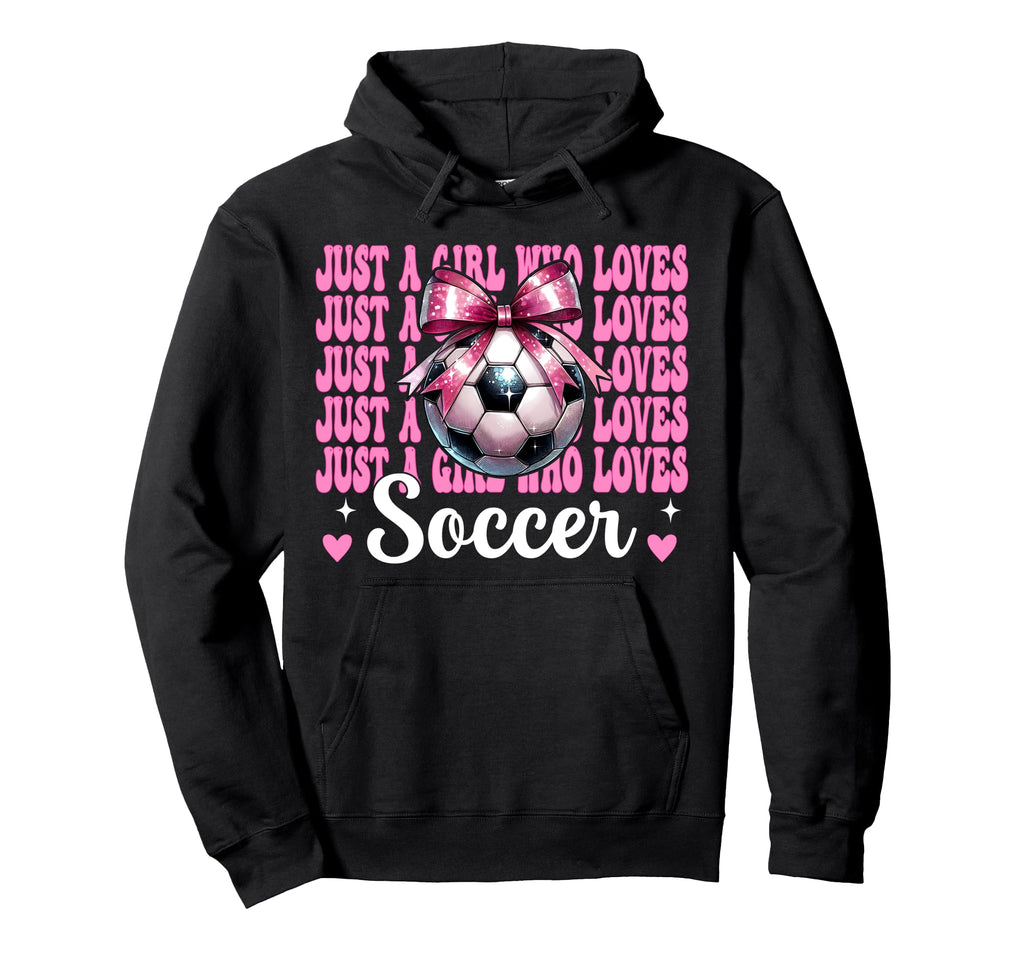 Just Who Loves Soccer Coquette Bow Hoodie - Trendy Graphic for Adults