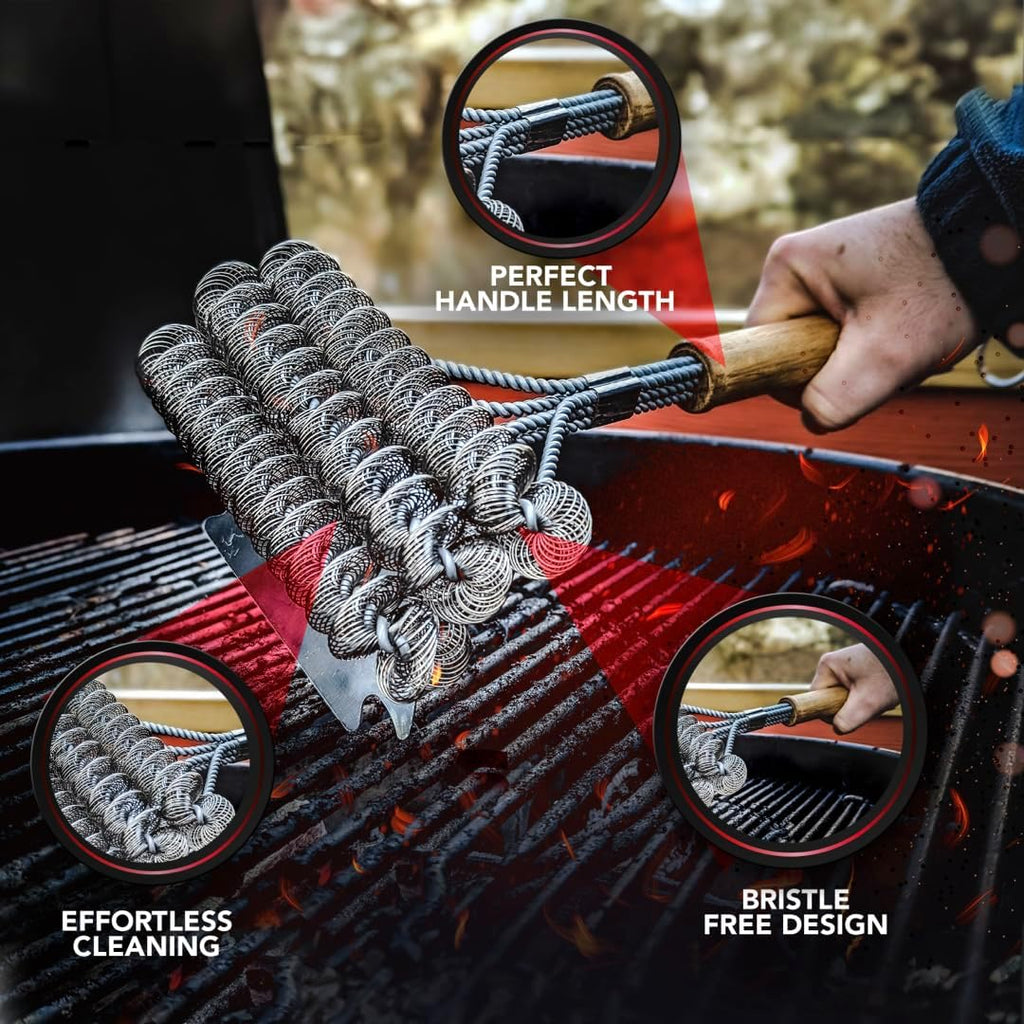BBQ-AID Grill Brush for Outdoor Grill Bristle Free - 18" BBQ Brush for Grill Cleaning Kit - Safe BBQ Grill Cleaner Brush and Scraper - Stainless Grill Cleaning Brush for Any Grill, Grill Accessories