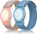Kids Wristband Compatible with Apple AirTag, Protective Case for Air Tag GPS Tracker Holder with Nylon Bracelet, Adjustable Anti Lost Watch Band for Toddler Child Elder(Pink&Blue)