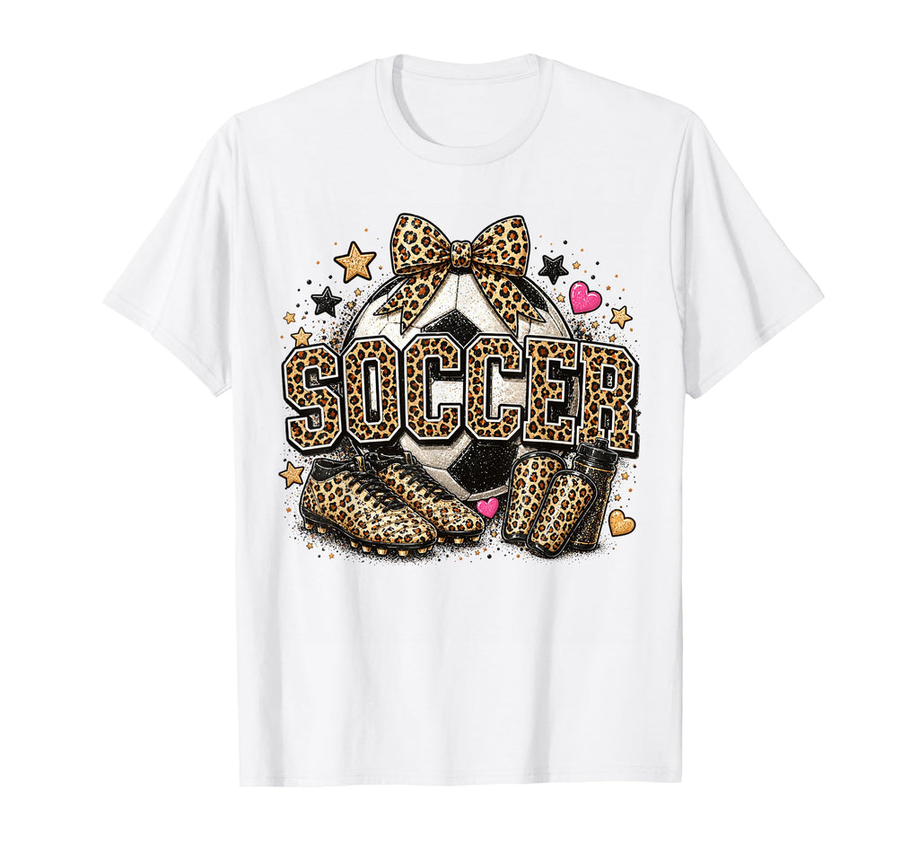 Soccer Coquette Bow Leopard Cheetah T-Shirt - Fun Novelty Design Unisex