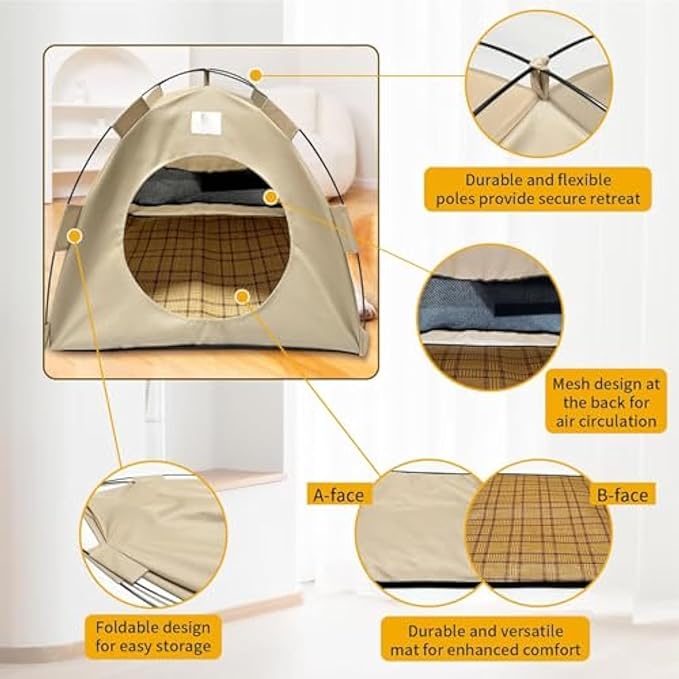 BreezyDen Pop-Up Pet Tent – Portable Indoor/Outdoor Cat Tent, Waterproof Pet Hideaway for Cats & Small Dogs with Mesh Window, Anti-Slip Base & Washable Design (Dark Gray, S (4 catties Kitten))