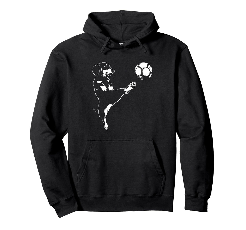 Dachshund Soccer Dog Kicking Ball Hoodie - Casual Everyday Wear Unisex
