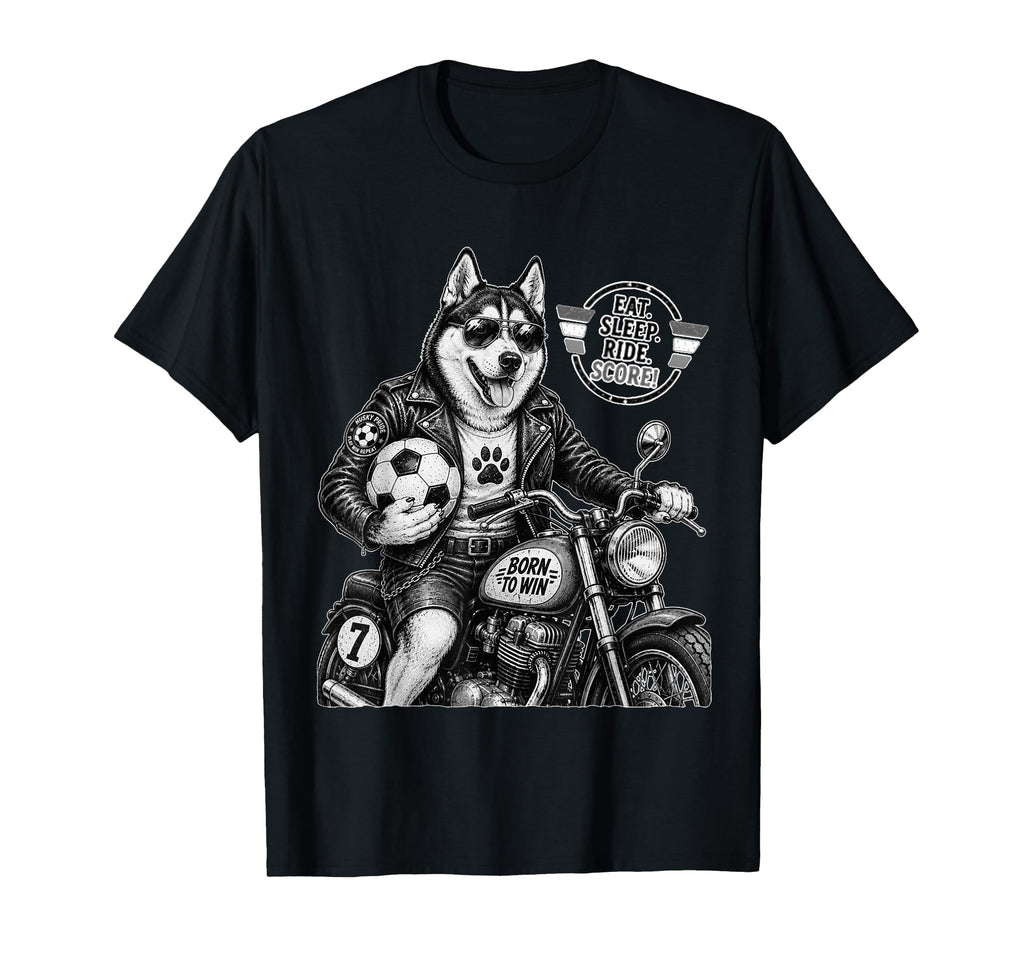 Husky Motorbike Love Footbal Soccer T-Shirt - Streetwear Style for Adults