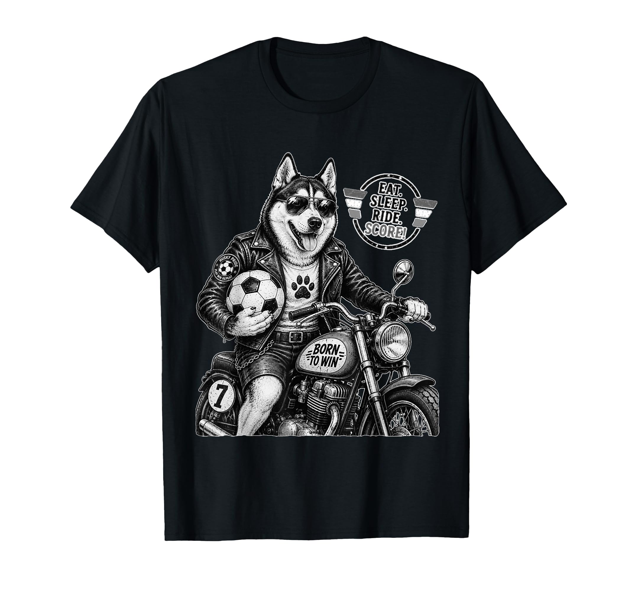 Husky Motorbike Love Footbal Soccer T-Shirt - Streetwear Style for Adults
