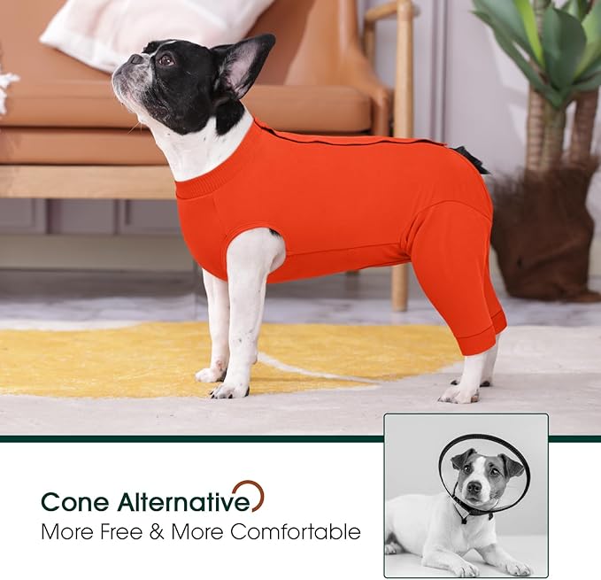 Kuoser Dog Recovery Suit for Rear Legs, Dog Surgical Suit with Pants Cover to Prevent Licking Wounds, Dog Onesie for Surgery Female Spay Male Neuter, Anti Licking Dog Recovery Leg Sleeve, Orange XL