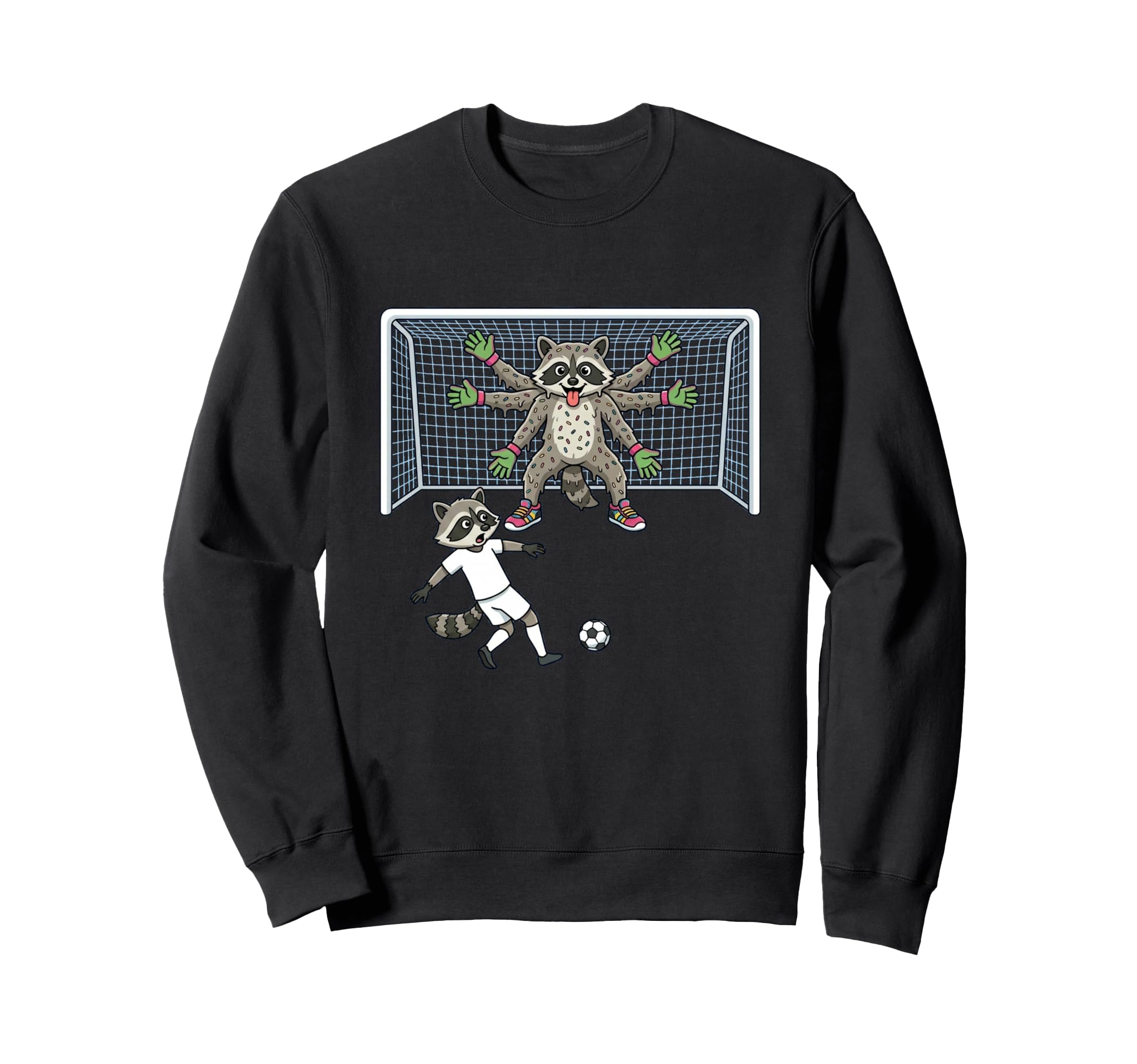 Goalie Raccoon Soccer Multi Sweatshirt - Casual Everyday Wear Men Women