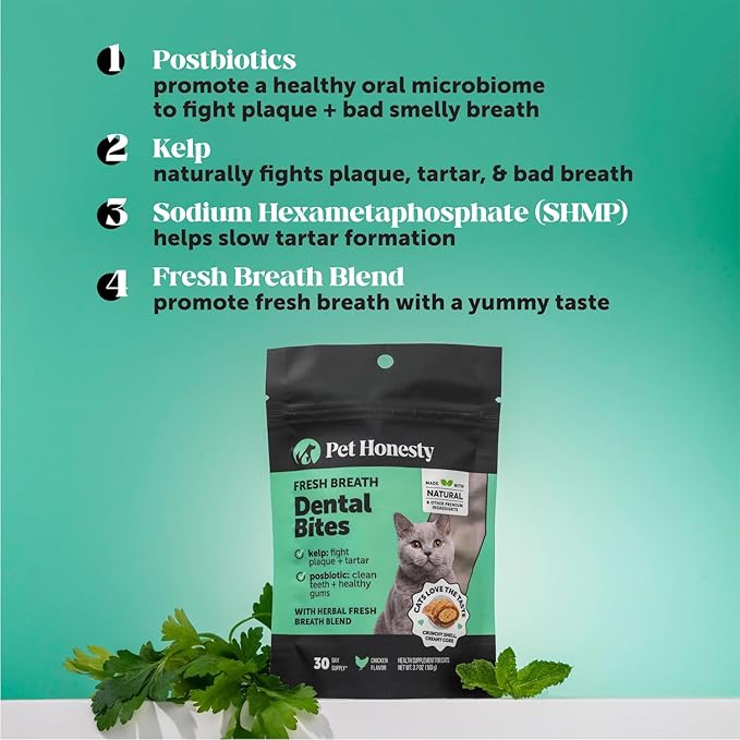 Fresh Dental Bites for Cats - Crunchy & Creamy Cat Dental Treats for Fresh Breath, Plaque + Tartar Control, Cleans Teeth + Gums, Daily Cat Oral Care (30 Day Supply)