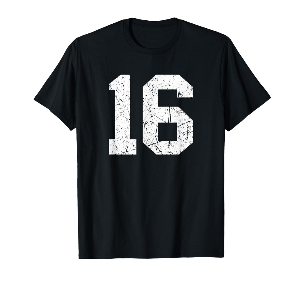 Number 16 White Sports Team Varsity T-Shirt - Minimalist Print Unisex