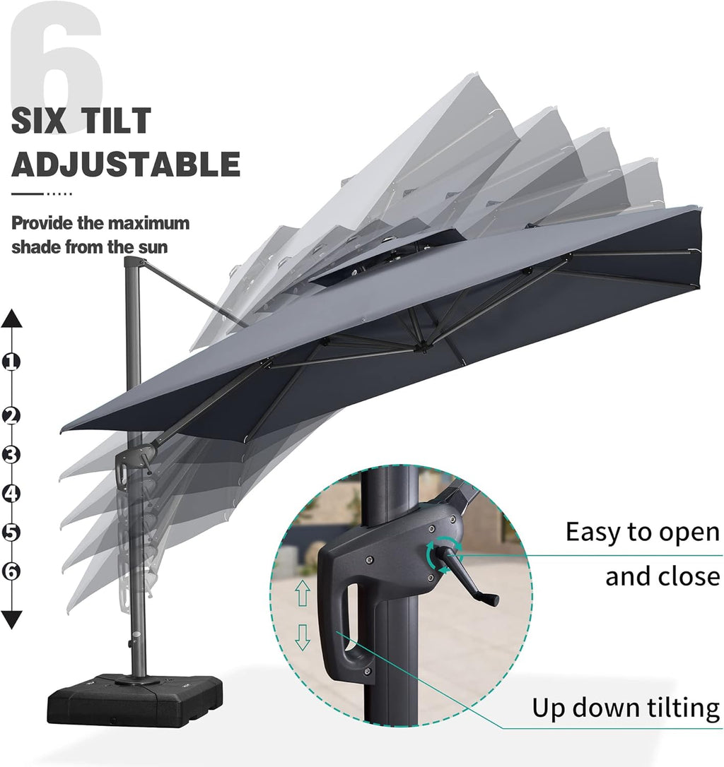 PURPLE LEAF 11FT Cantilever Outdoor Umbrellas Large Patio Umbrella Hanging Double Top Square Offset Umbrella with 360°Rotation Tilting Umbrella Outdoor Patio, Grey