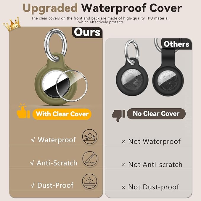 Upgrade Waterproof 2 Pack Airtags Holder with Apple Airtags Keychain, Hard PC Air Tag Case, Anti-Scratch & Shock Air tag Holder, Men's Women's Keyrings & Keychains-Black+Army Green
