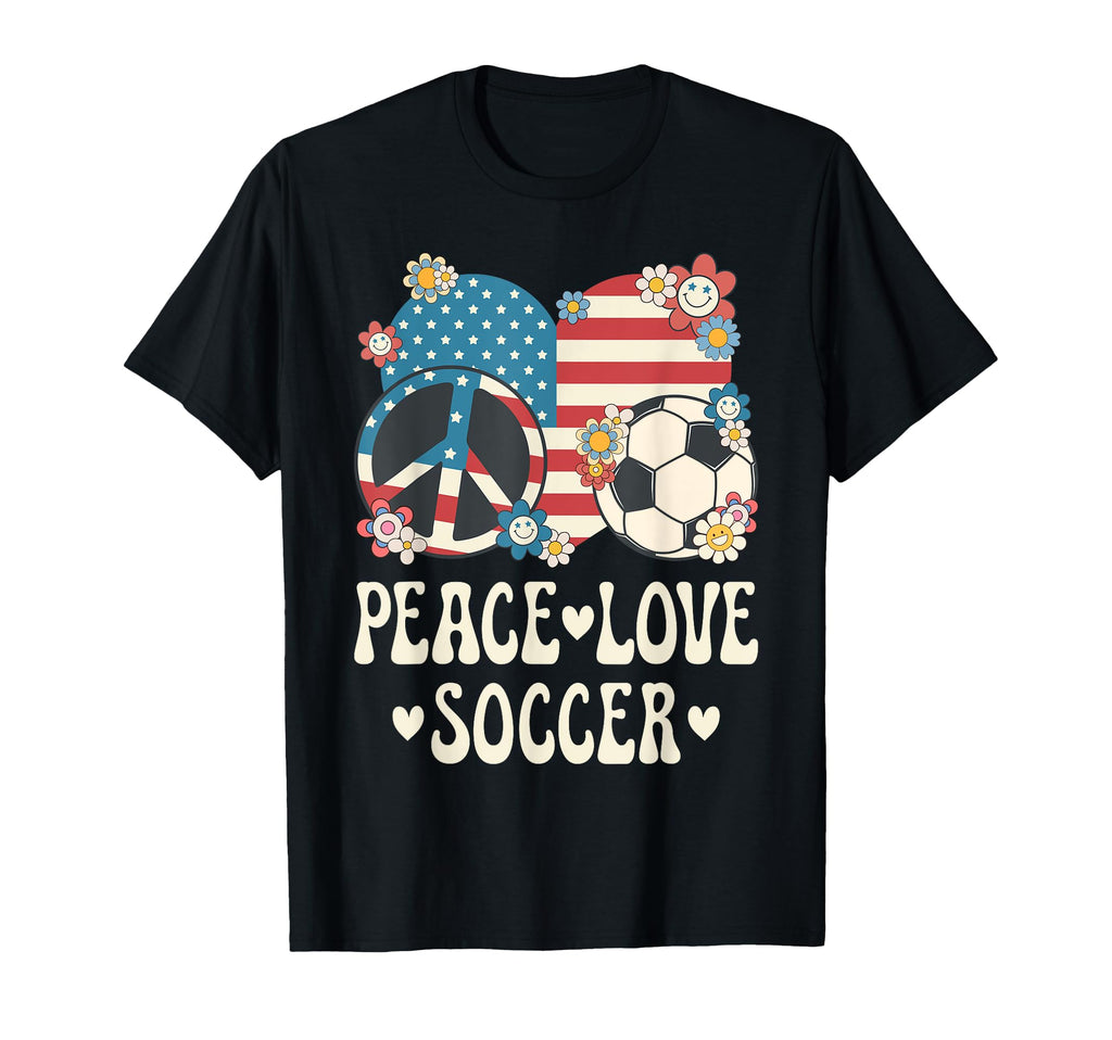 Peace Love Soccer Lover American Flag T-Shirt - Minimalist Print Men Women