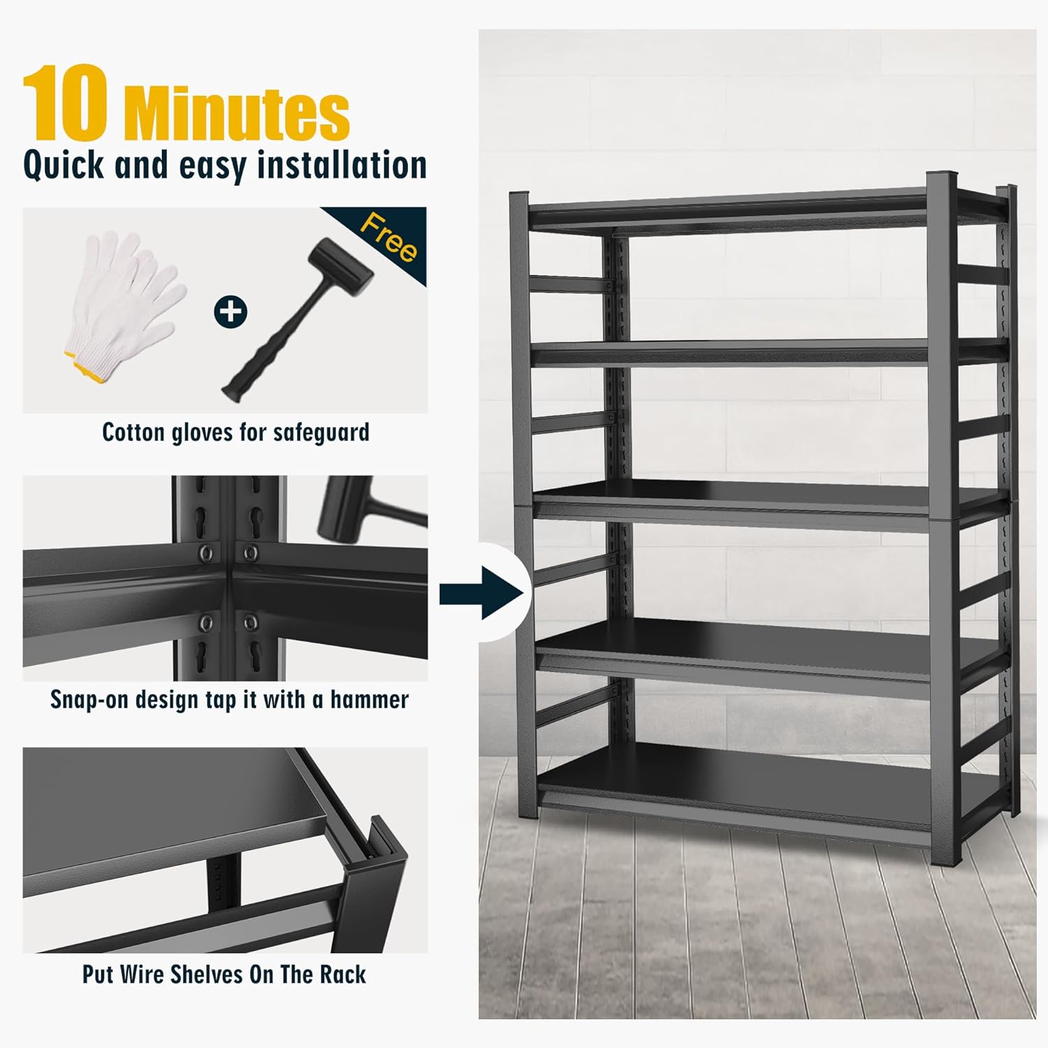 78" H,Metal Garage Shelving Heavy Duty 5-Tier Adjustable Storage Shelves Easy to Assemble, Garage Organization with 4500lbs Capacity,Shelving Racks for Storage,Ideal for Garage,Basement,Warehouse