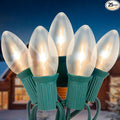 C9 Clear Christmas String Lights 25Ft C9 Outdoor Lights String with 26 Clear Bulbs, Hanging Christmas Roofline Light Patio Lights for Outdoor Decor 7 Watt C9/E17 Intermediate Base-Green Wire
